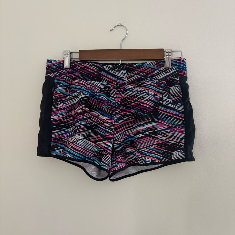 Fabletics Women’s Small Sports Shorts Liner Zip Pockets blue pink gym